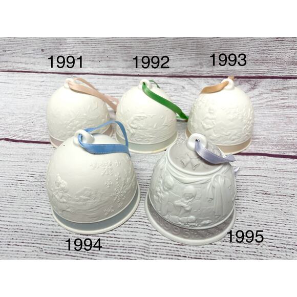 Lot of 5 Vintage LLADRO Jasper-ware Pastel Christmas Bell Ornaments 1991-1995 - Picture 1 of 15
